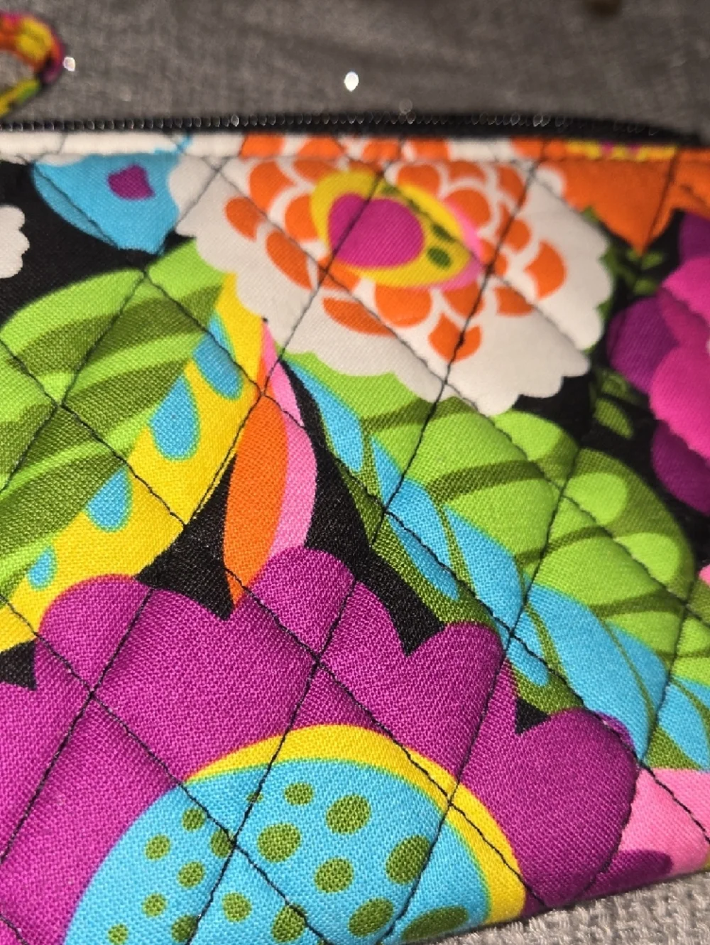 Vera Bradley Quilted Wristlet in Vibrant Pink, Yellow, Green & Blue Floral - Picture 9 of 12